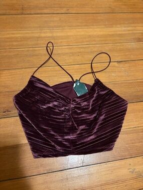 wild fable Velvet Ruched Spaghetti Strap Crop Top - Wine